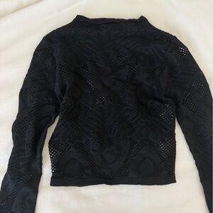 Black Lace Knit Long-Sleeve Top